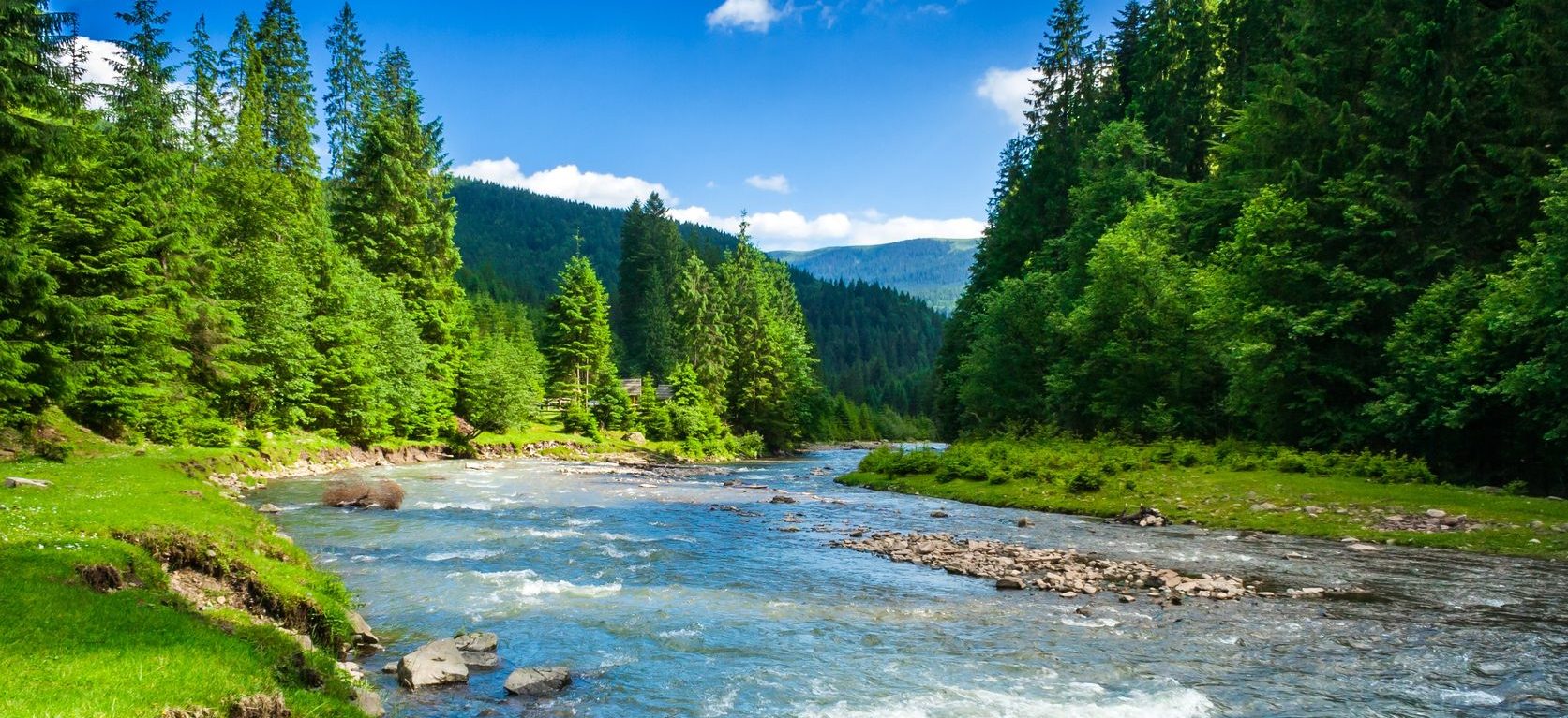 18964872 - landscape with mountains trees and a river in front
